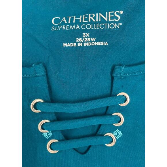 Catherines Women 3X Blouse Short Sleeve Blue/Teal V-neck Stretch Shirt NWT - Picture 2 of 5